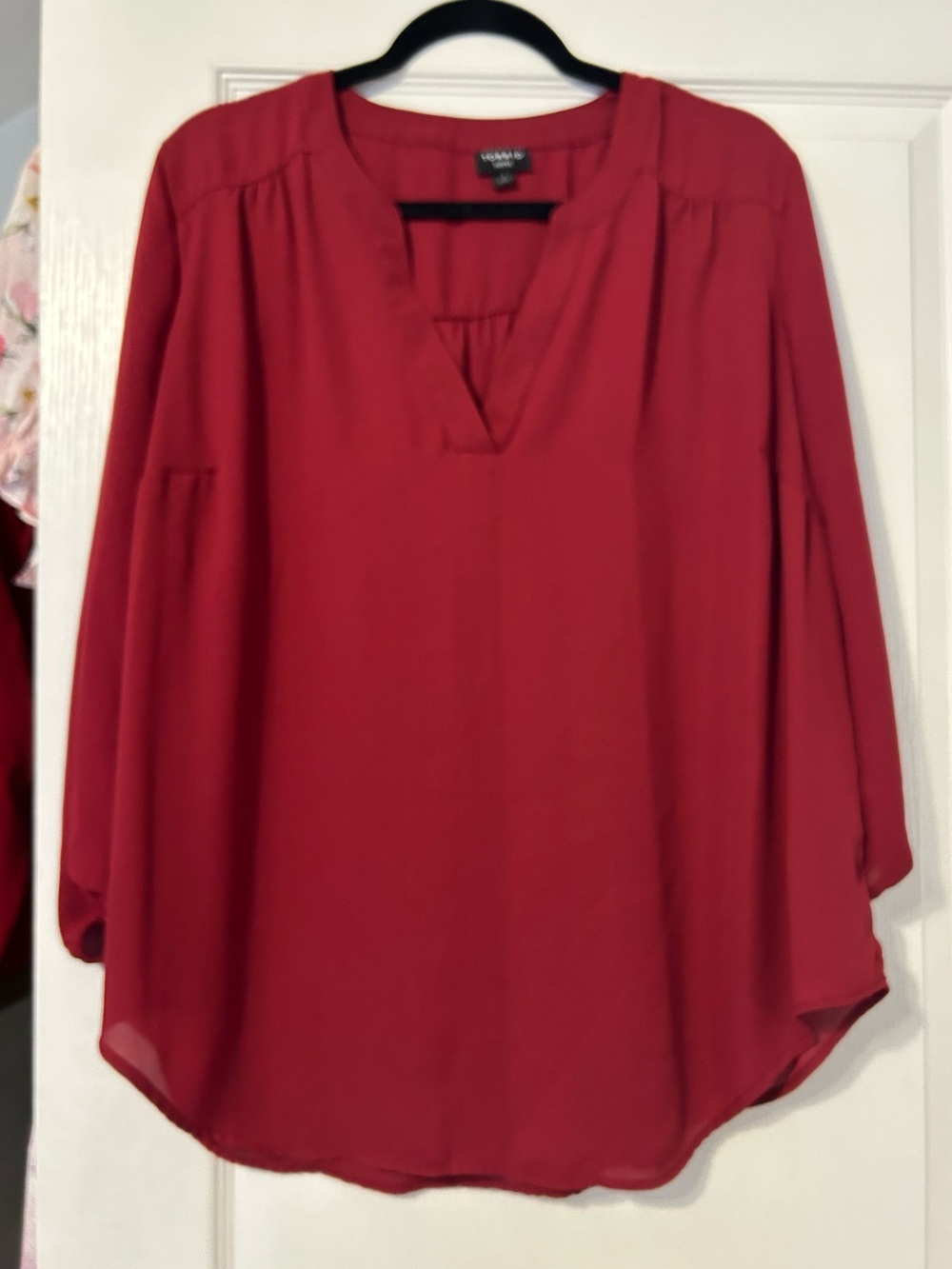 torrid Red Split-Neck Long Sleeve Blouse